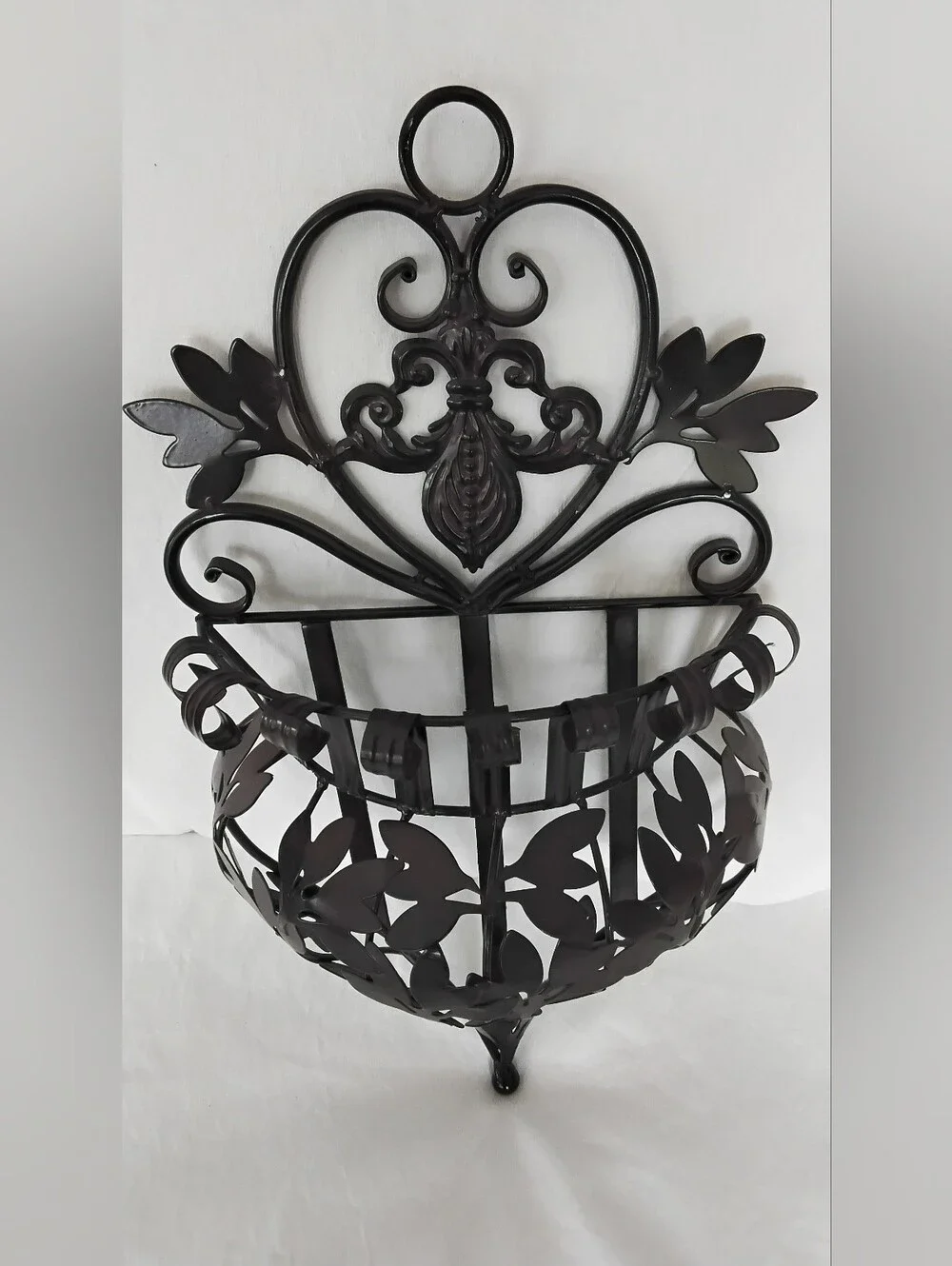 Vtg Dark Brown Metal Wall Pocket Planter